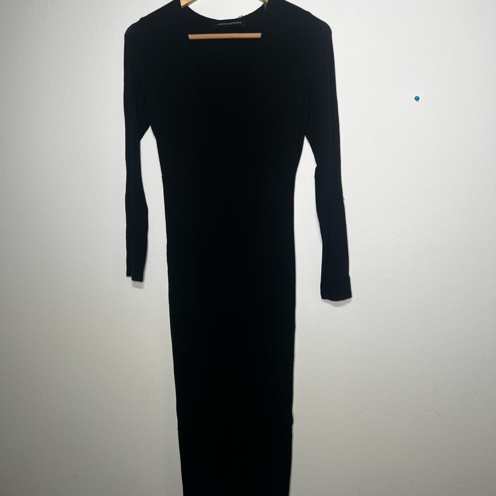 Black plunging neckline Midi dress